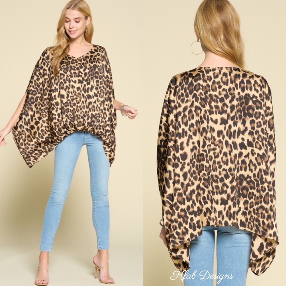 ❤️LAST! V Neck Leopard Poncho Style  Top! - Picture 2 of 7